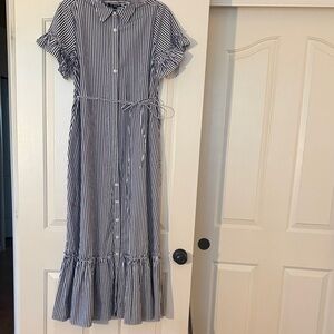 NWOT- J. Crew Navy and White Striped Button-Front Maxi Dress